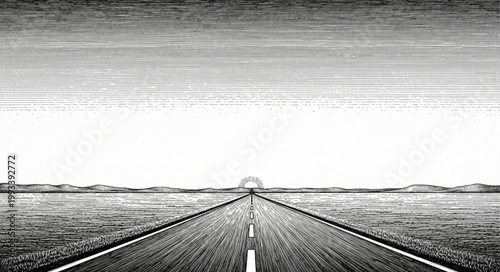 Endless road stretching towards the horizon under a dramatic sky.