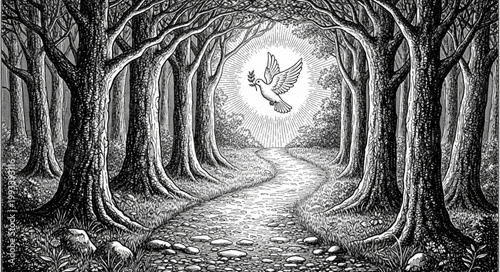 Enchanted Forest Path with Mystical Light.