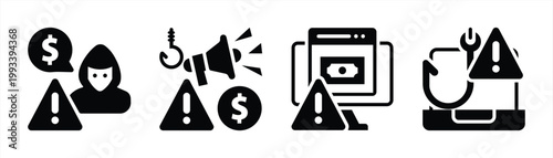 Scam Alert and Cyber Fraud Warning Icon Set
