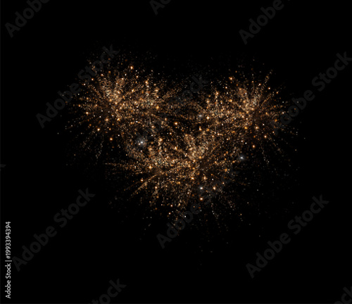 Golden fireworks display collection with glittering sparkling light effects isolated on transparent background PNG. Festive twinkling sparkler set for celebration design, photograph overlay, and event