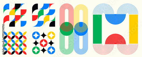 фотографія Colorful geometric abstract pattern set in Bauhaus style with bold primary color