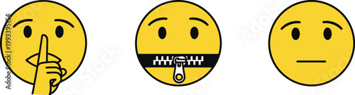 Three yellow emoticons depicting stages of silence 'hear no evil' 'speak no evil' 'see no evil'