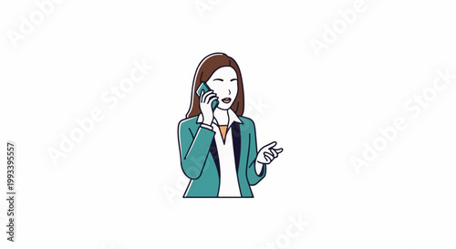 Person in teal jacket on phone, gesturing with hand