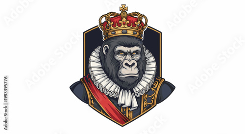 Pixel art king ape in crown and ruff collar, regal attire