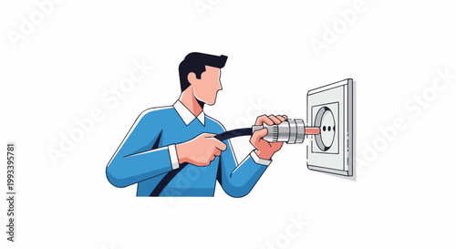 Person plugging a cable into a wall socket