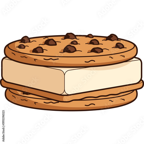 A delicious ice cream sandwich made with chocolate chip cookies.