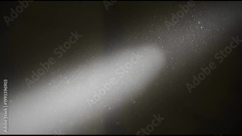 The series of frames captures an abstract scene featuring a cloud of fine particles or dust moving through a dark environment