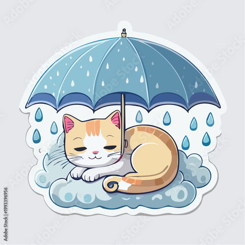 Cute Cat Sleeping Under Umbrella in Rain