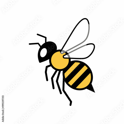 Stylized Honey Bee Illustration Isolated on White Background