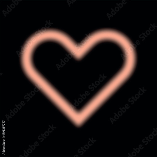 Glowing pink neon heart sign on black background, soft blurry light effect, vector illustration