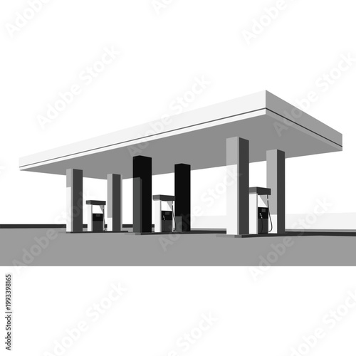 A sleek gas station canopy with multiple fuel pumps stands outdoors.