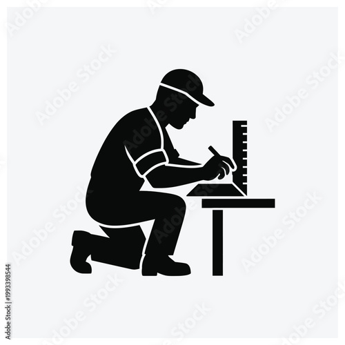 Man measuring an object with a ruler or diagram