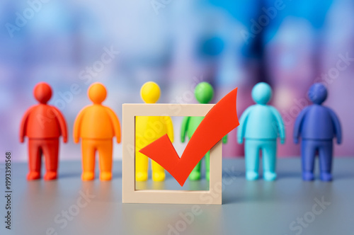 Photos LGBT figurines and a voting check mark