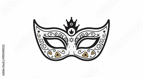 Ornate masquerade mask with crowns, stars, and swirling decorative patterns