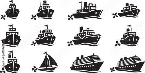 Various Boats and Ships Icon Set Collection