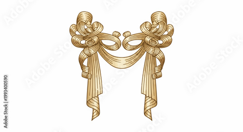Ornate gold drapery with elaborate bows and cascading folds, evoking classic elegance