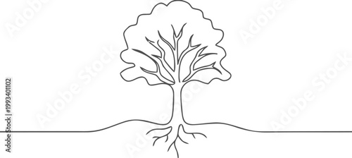 Simple line drawing of a tree with roots nature growth