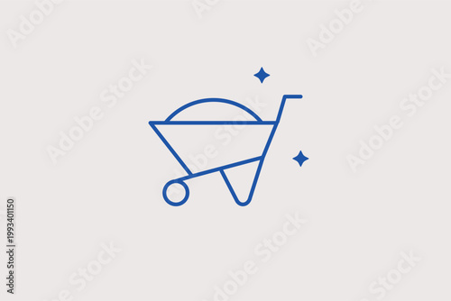 Garden wheelbarrow filled with soil or mulch for transport. Useful Vector Illustration for landscaping project planning and construction site equipment.