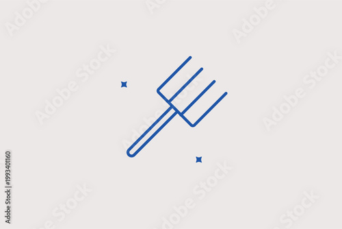 Three-pronged pitchfork used for moving hay, straw, or manure. Manual Vector Illustration for livestock bedding management and traditional farm labor.