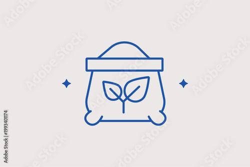 Large sack of seeds or fertilizer with a leaf symbol indicating plant growth. Nutritious Vector Illustration for garden supply stores and agricultural crop nutrition guides.