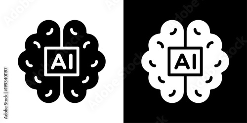 AI brain icon in solid style representing artificial intelligence, neural network, machine learning, smart cognition and digital thinking.