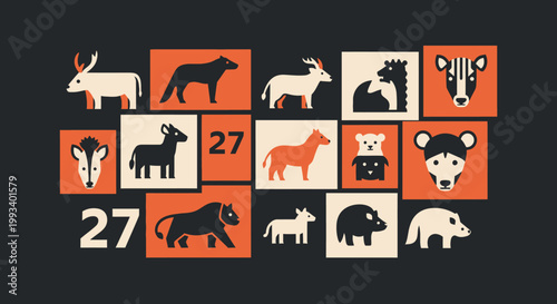 Collage of various animal silhouettes on squares.
