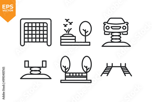 Set of line icons related to Playground. Vector illustration.
