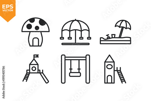 Set of line icons related to Playground. Vector illustration.