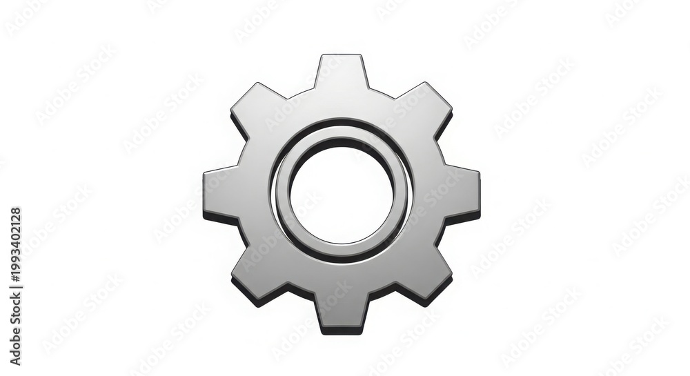 Fototapeta premium Realistic Silver Metallic Gear Cogwheel 3D Render isolated for Industrial and Mechanical Design isolated on White Background