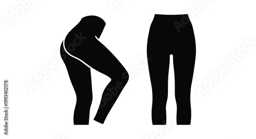 A minimalist depiction shows two black silhouettes of a crouching and standing human lower body high quality professional