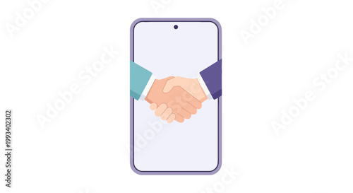 Digital handshake on smartphone screen representing partnership