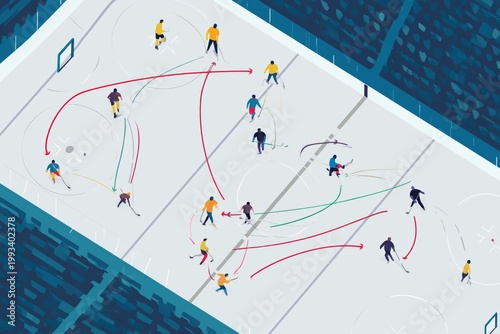 Hockey Players Compete on the Ice During a Game in the Arena on a Winter Afte...