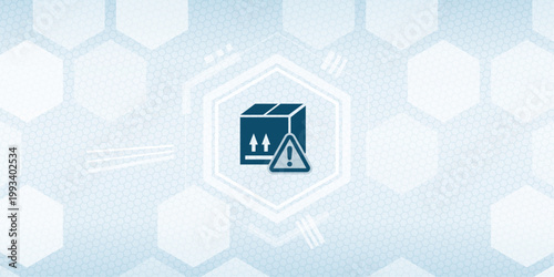 Abstract background with a logistics error symbol and a shipping box icon representing supply chain disruption, delivery problems, or warehouse management challenges