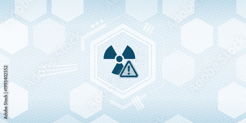 Radiation hazard warning sign with exclamation mark icon on digital hexagonal technology background representing nuclear safety alert risk security and radioactive materials