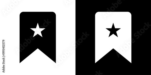 App favorite icon in solid fill style showing bookmark with star, representing saved items, user preferences, favorites list and quick access in mobile UI.