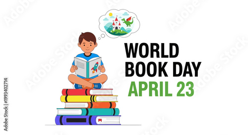 World Book Day, April 23, book lover, reading, literacy icons, vector illustration