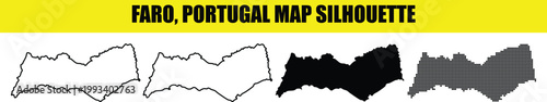 Faro portugal map silhouette. black and white outlines. country map geography shape design template.
