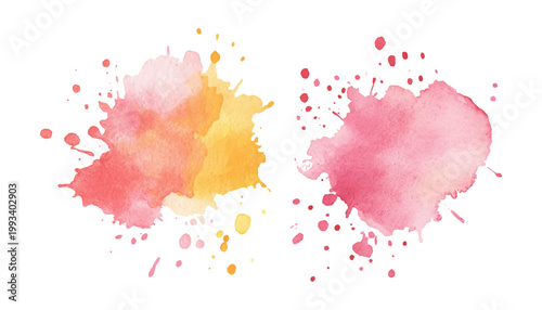 Colorful watercolor paint splash and stain splatter vector illustration set for vibrant creative background design. 