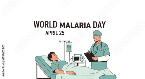 World Malaria Day, medical illustration, hospital scene, healthcare worker, patient care