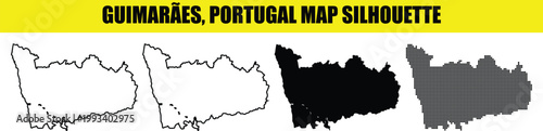 Guimarães portugal map silhouette. black and white outlines. country map geography shape design template.