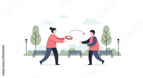 Playful Kids Catch Flying Frisbee in Park Scene