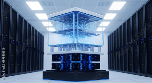 Obraz na płótnie Advanced quantum computing server unit in a modern data center