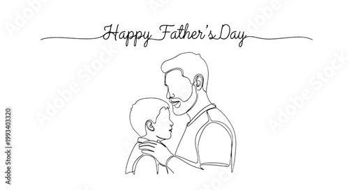 Father's Day, Happy Father's Day, Line Art, Family Love, Vector Illustration
