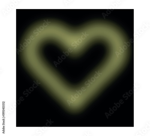Glowing golden heart sign with soft neon light effect on black background, vector illustration