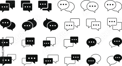 Set of chat and talk icon. Speech bubble and messaging symbols. Help desk and communication design. Online conversation and talk sign. Modern web policy signs