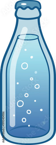 Sparkling Mineral Water Icon - Cute Cartoon Bottle with Bubbles