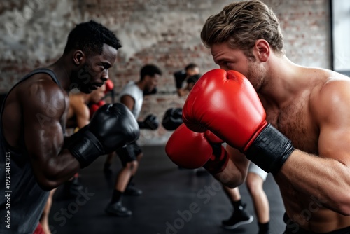 Boxers Train in Gym During Evening Workout Session Focused on Technique and S...