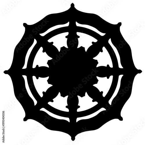 Black Dharmachakra symbol in intricate design for Vesak Day  