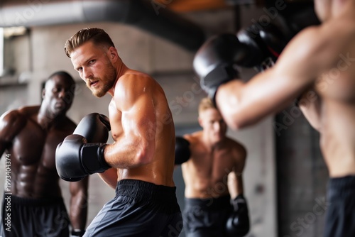 Boxers Training in a Gym Ring During a Workout Session in the Evening