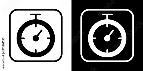 App timer icon in solid fill style showing stopwatch inside rounded square, representing time tracking, countdown, productivity tools and mobile app interface.